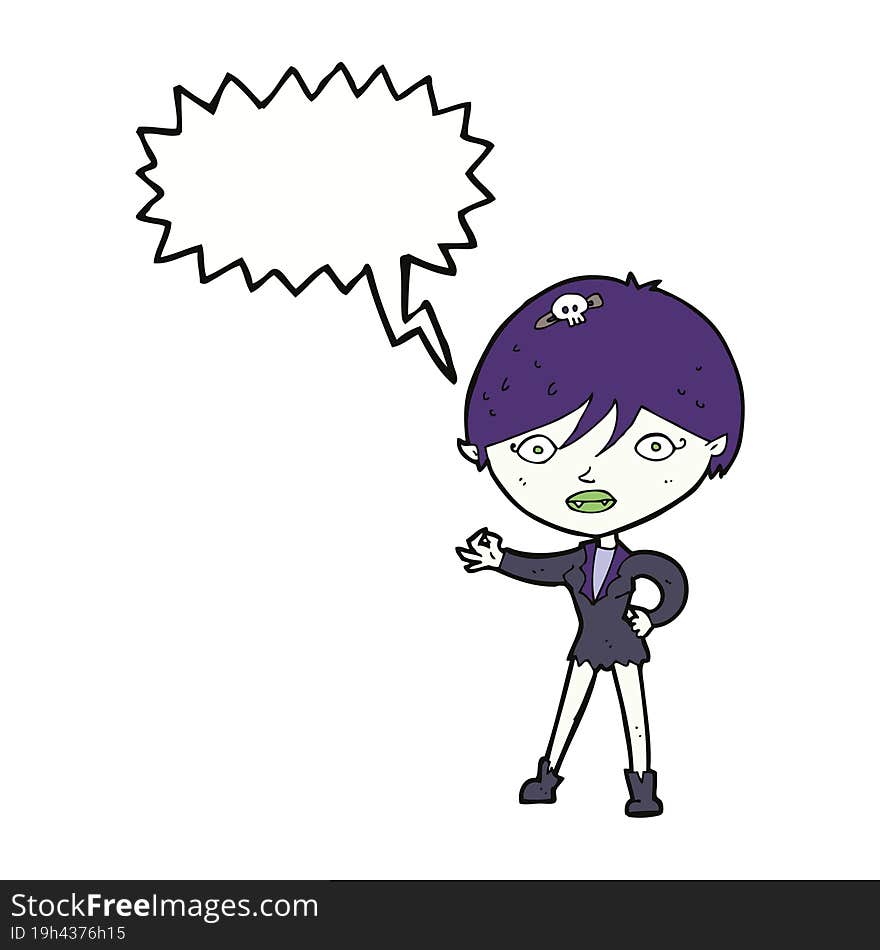 cartoon vampire girl with speech bubble