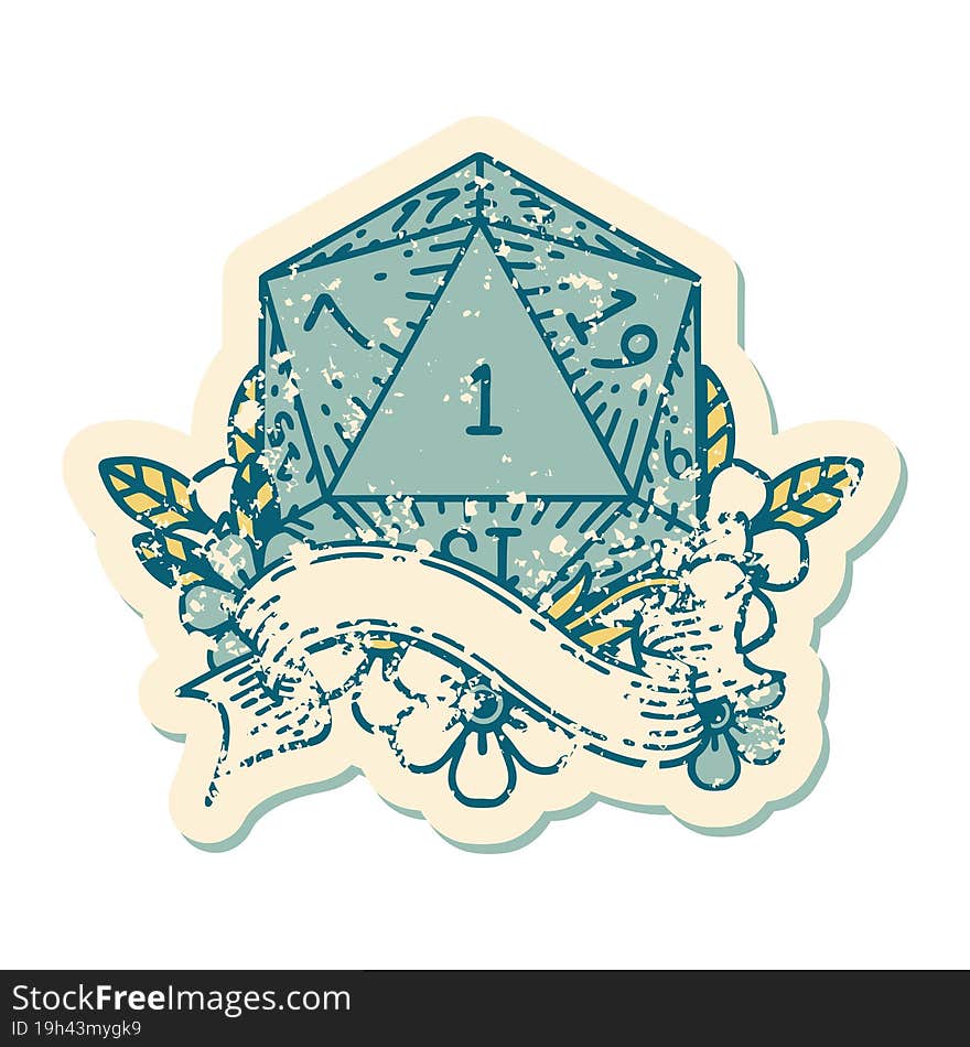 Natural One D20 Dice Roll Illustration