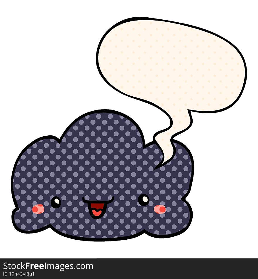 cute cartoon cloud and speech bubble in comic book style