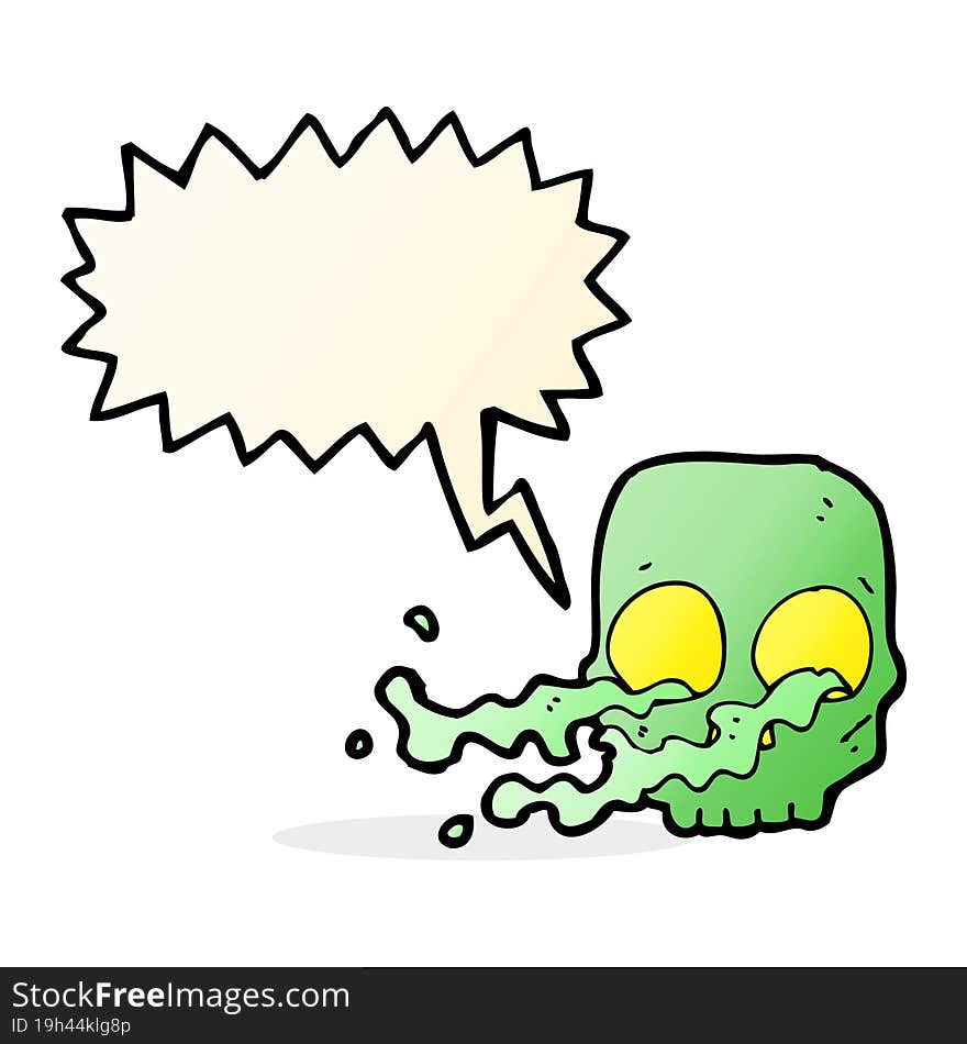 cartoon gross skull with speech bubble