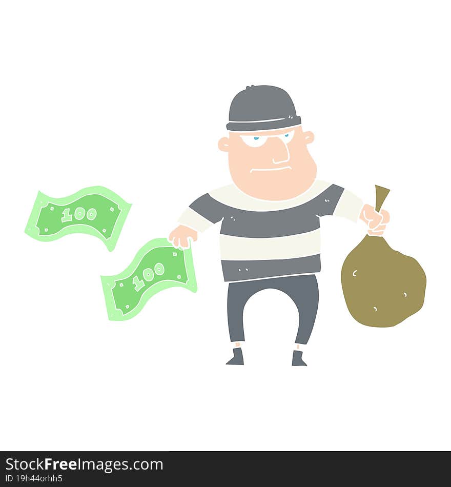 Flat Color Illustration Of A Cartoon Bank Robber