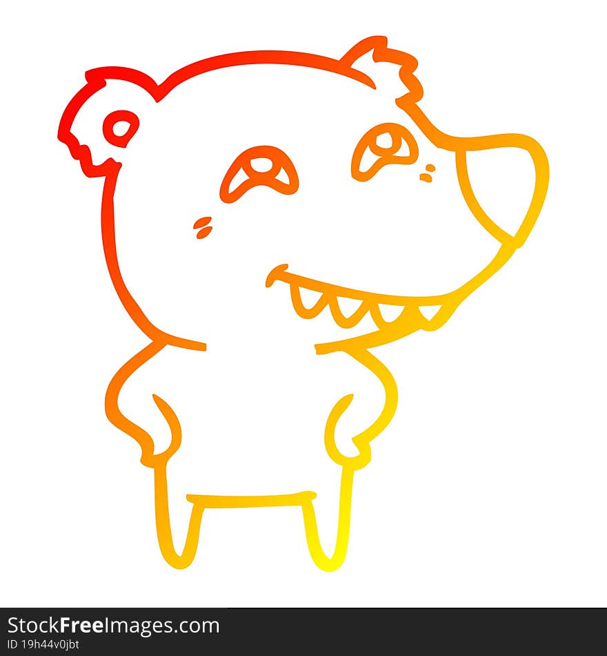 warm gradient line drawing cartoon bear showing teeth