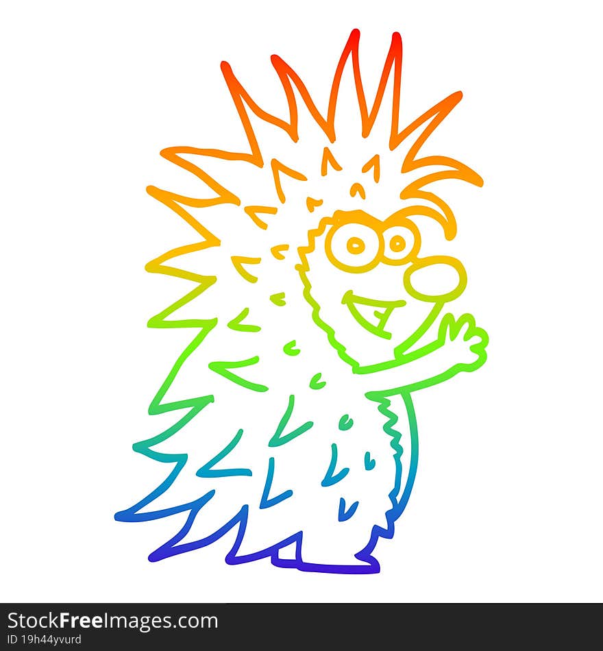 Rainbow Gradient Line Drawing Cartoon Spiky Hedgehog