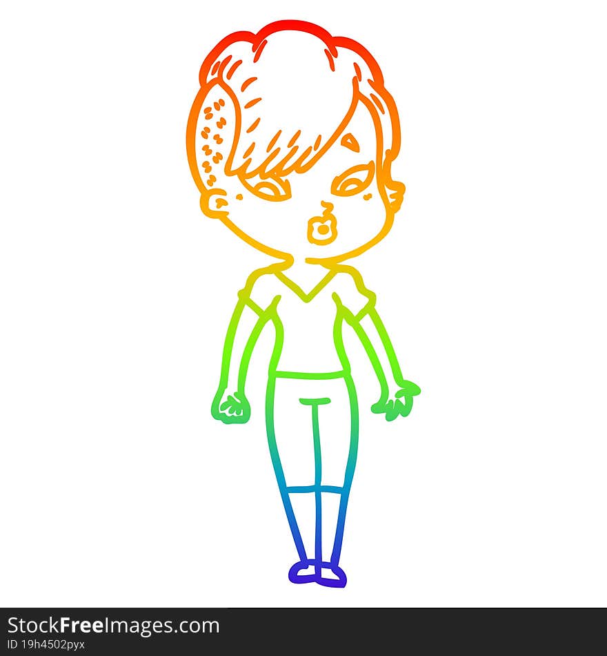 rainbow gradient line drawing cartoon surprised girl