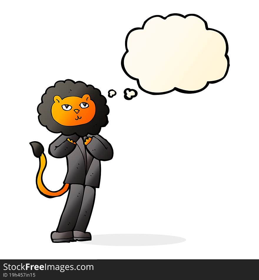 cartoon lion businessman with thought bubble