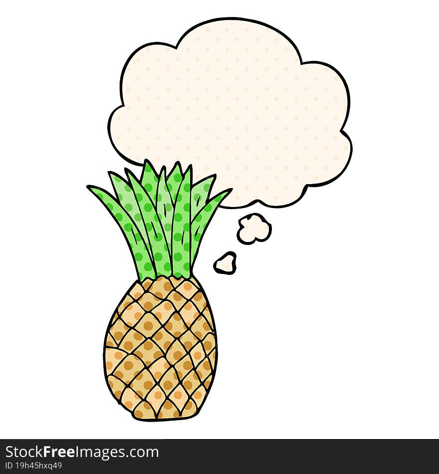 Cartoon Pineapple And Thought Bubble In Comic Book Style