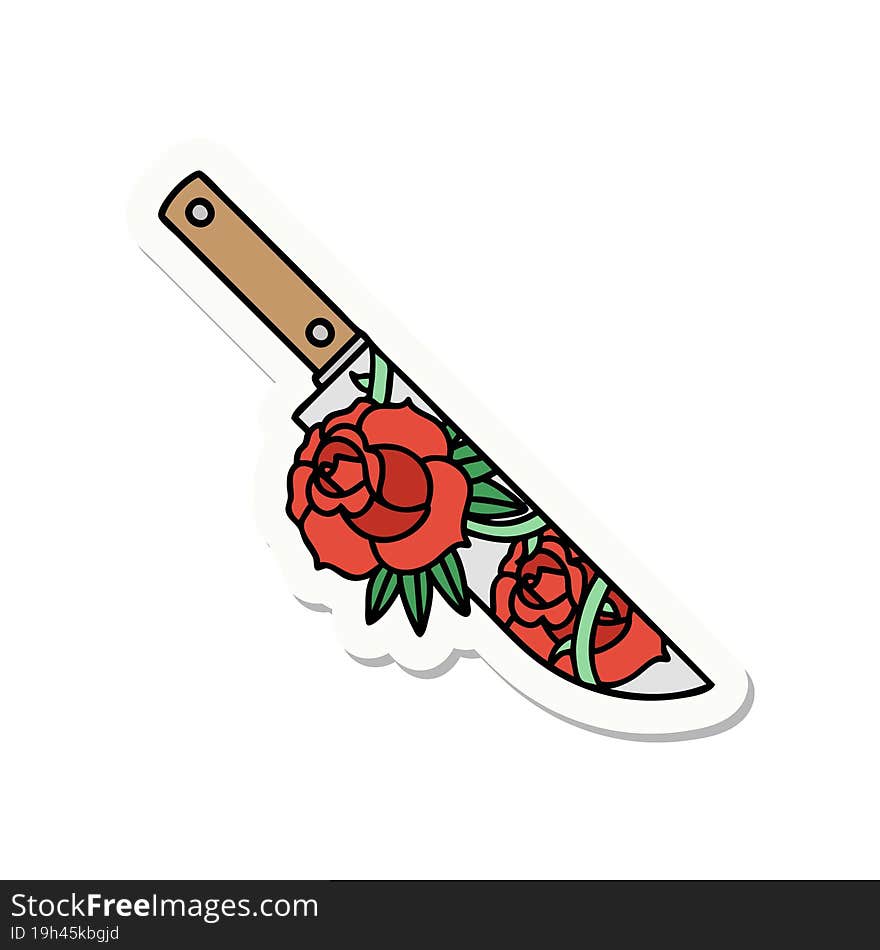 tattoo style sticker of a dagger and flowers