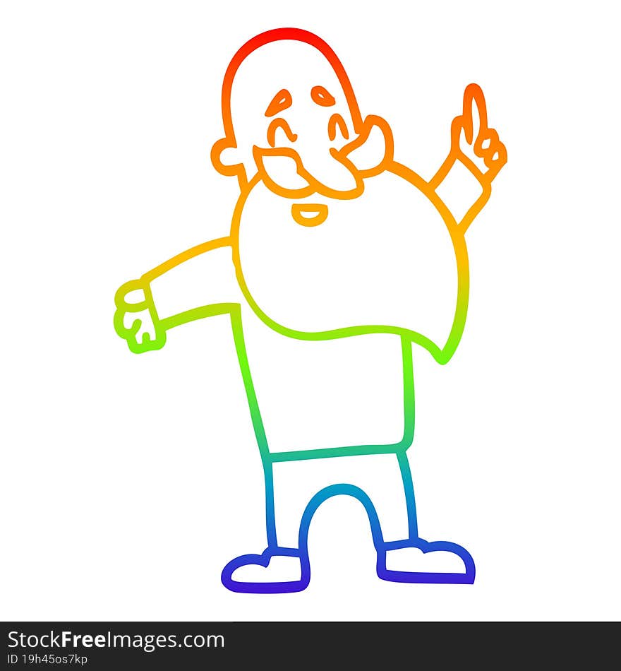 rainbow gradient line drawing of a cartoon bearded man