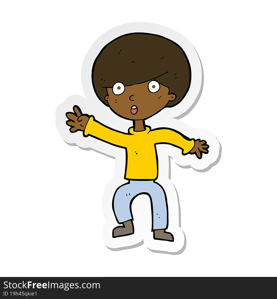 sticker of a cartoon panicking boy