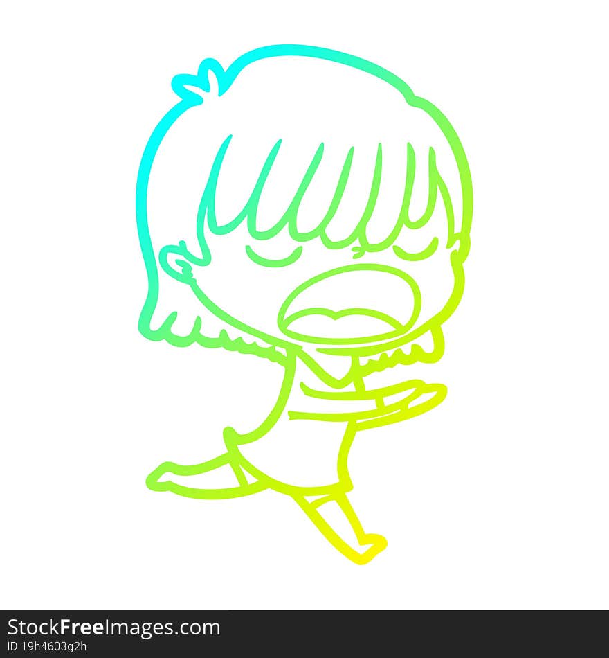 cold gradient line drawing cartoon woman talking loudly