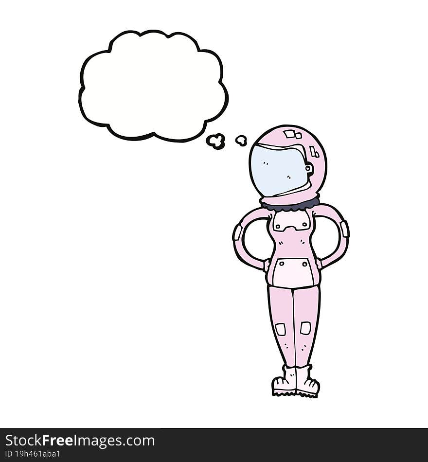 cartoon female astronaut with thought bubble