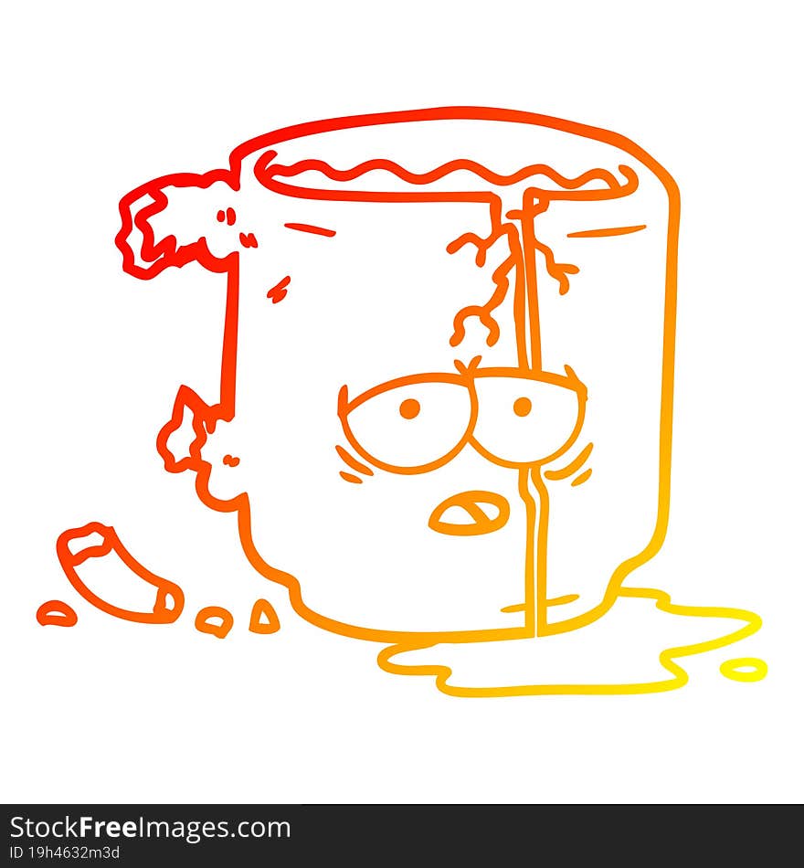 warm gradient line drawing cartoon broken mug