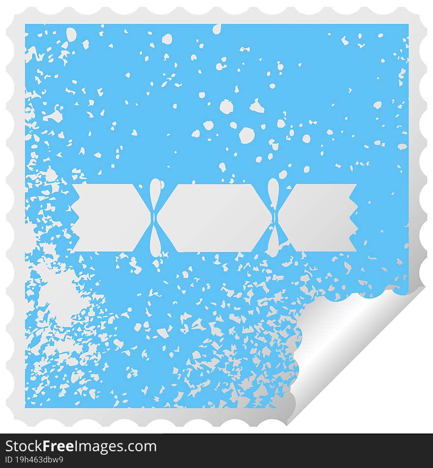 distressed square peeling sticker symbol of a christmas cracker