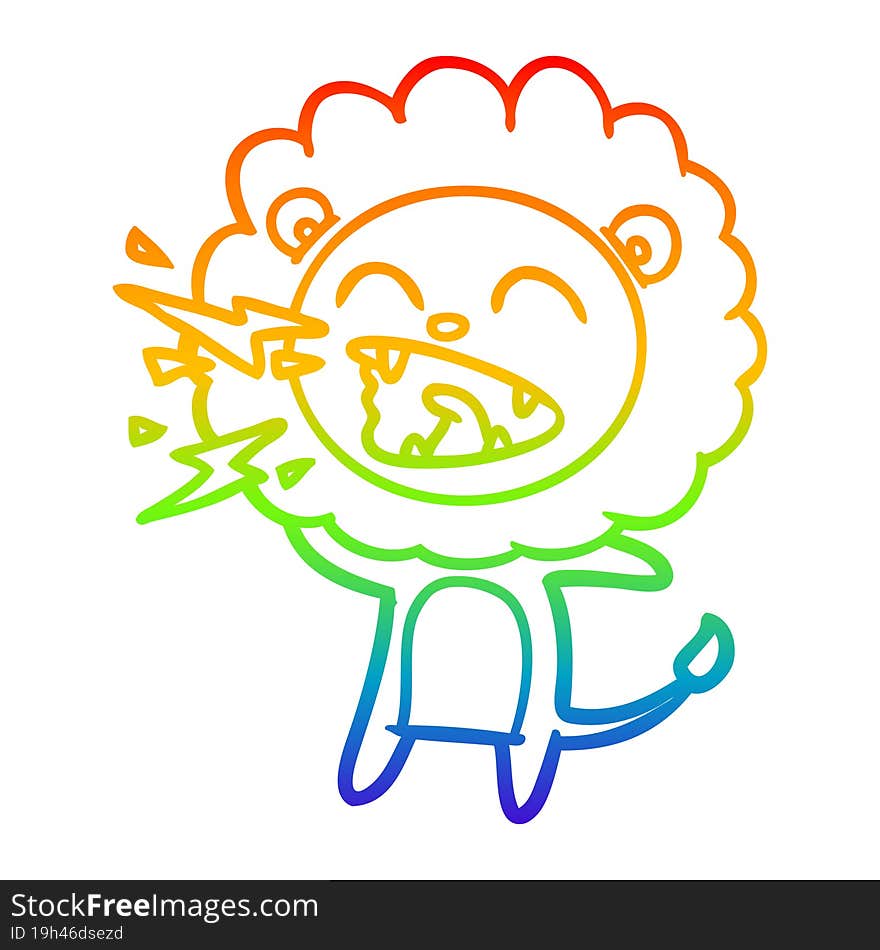 rainbow gradient line drawing cartoon roaring lion