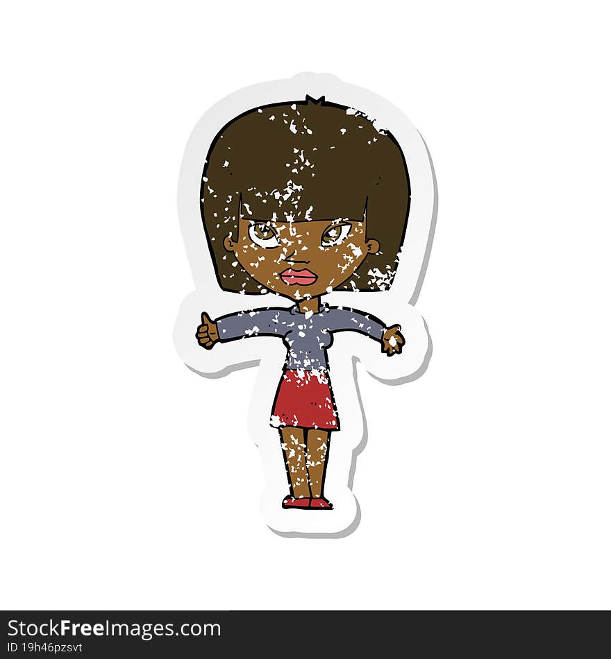 Retro Distressed Sticker Of A Cartoon Woman Giving Thumbs Up Symbol