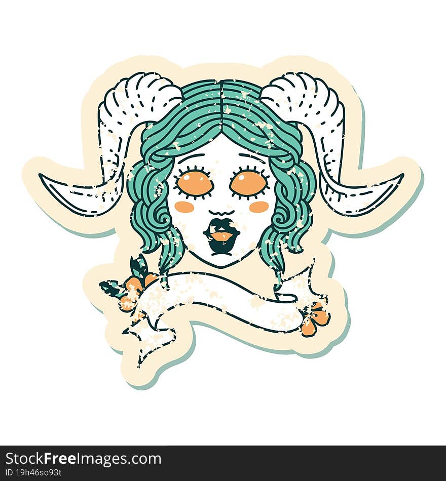 Retro Tattoo Style tiefling character face. Retro Tattoo Style tiefling character face