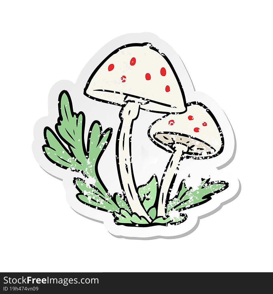 distressed sticker of a cartoon mushrooms