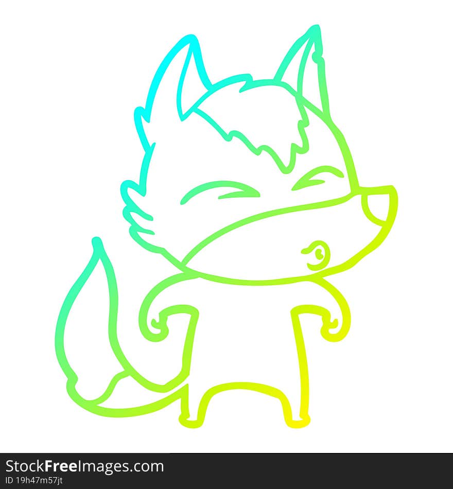 cold gradient line drawing cartoon wolf whistling