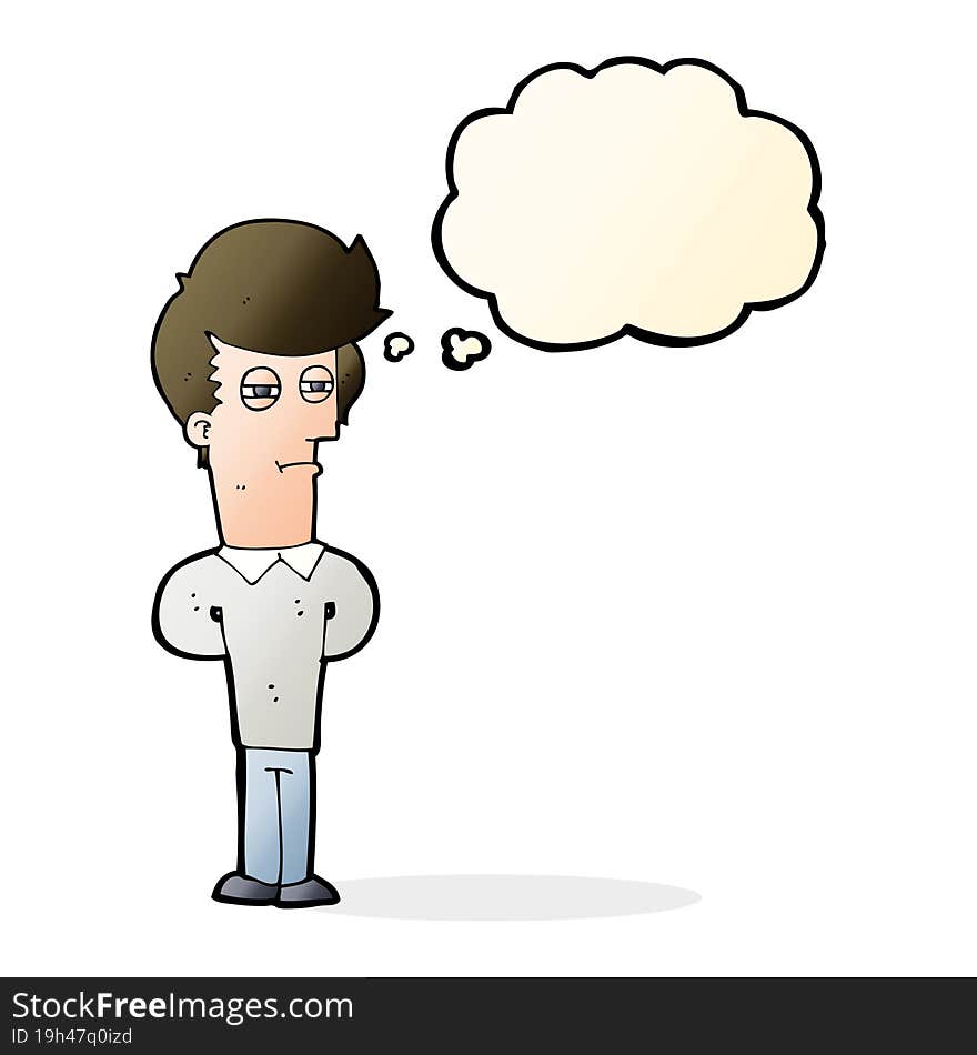 cartoon jaded man with thought bubble