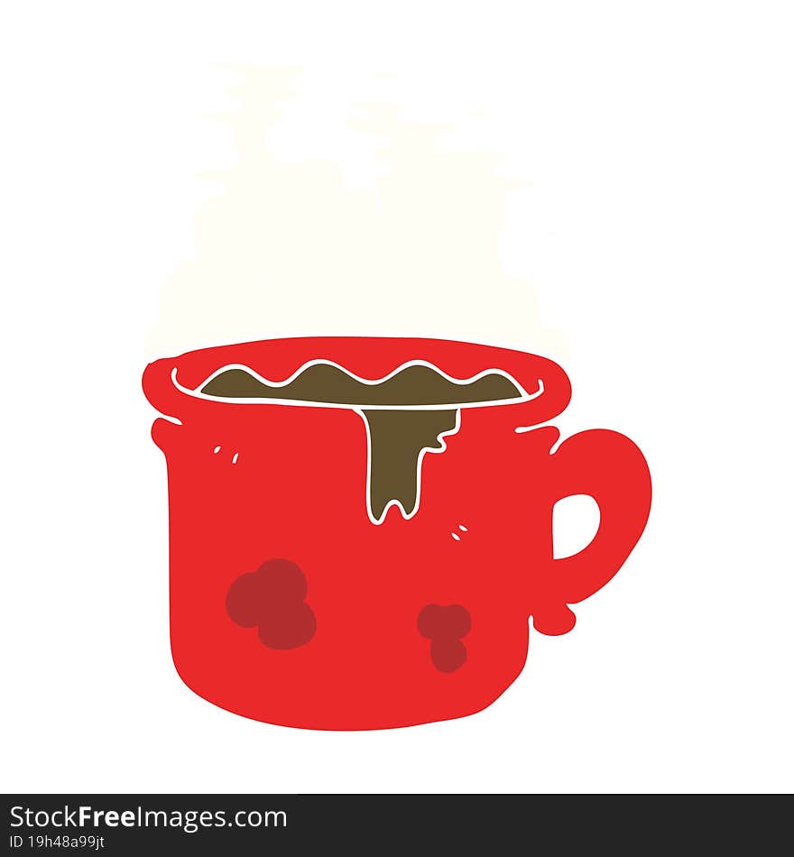 flat color illustration of a cartoon old coffee cup