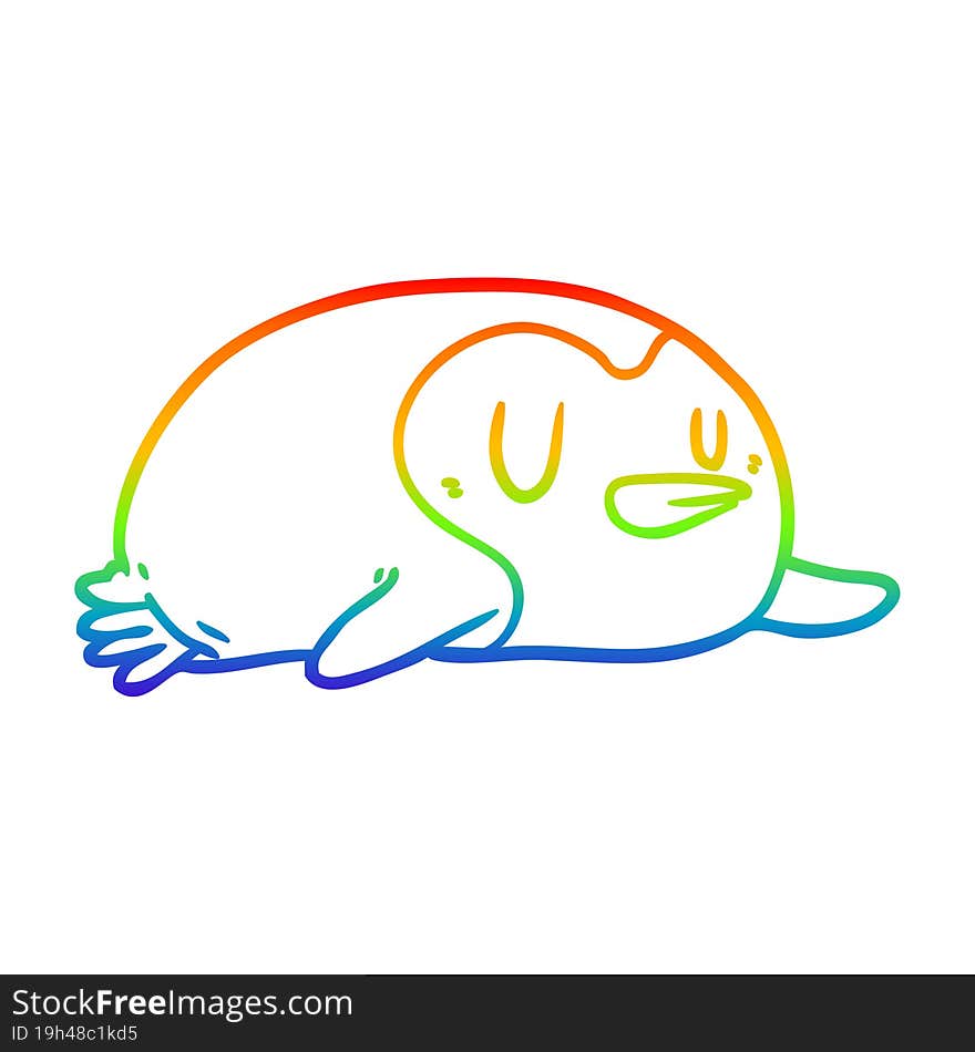 Rainbow Gradient Line Drawing Cartoon Penguin