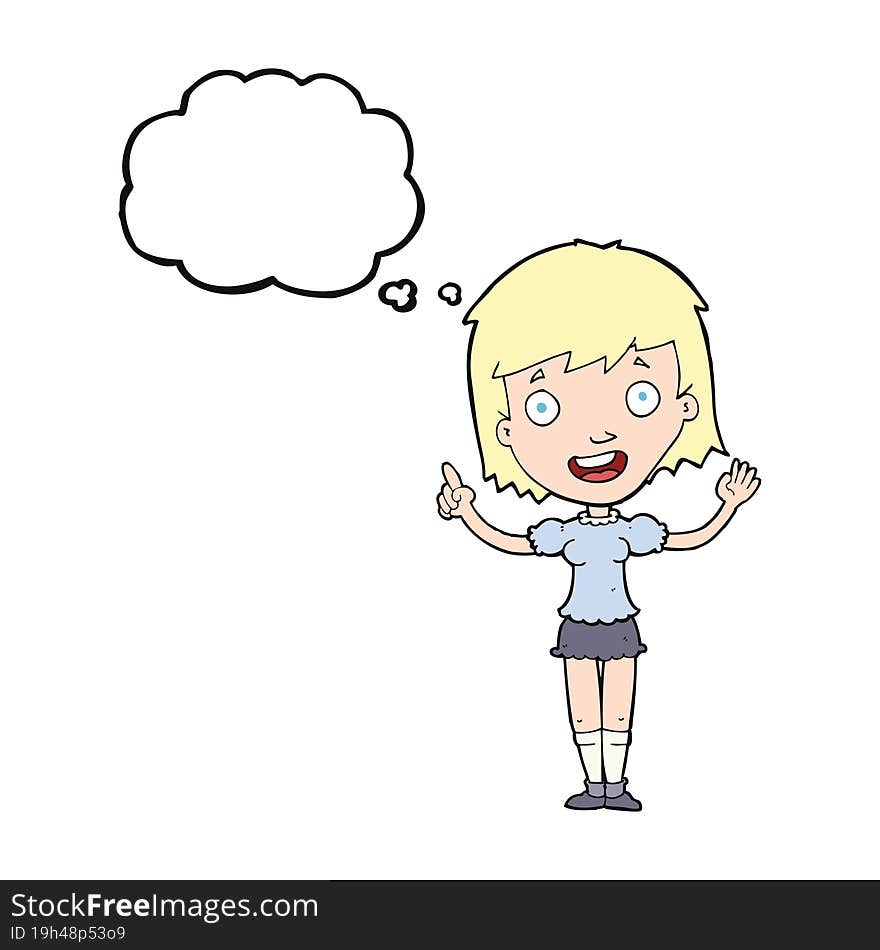 cartoon woman pointing with thought bubble