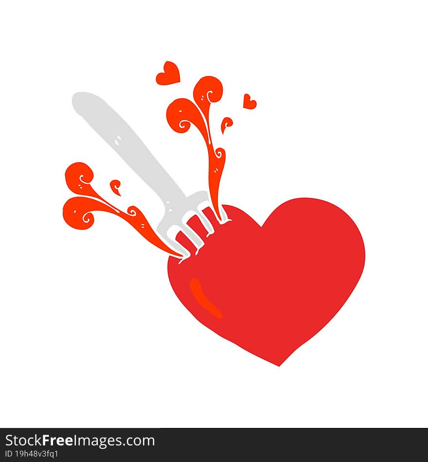 flat color illustration of fork in heart. flat color illustration of fork in heart