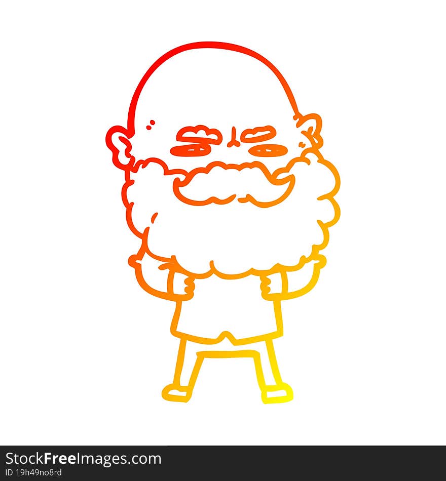 warm gradient line drawing cartoon man with beard frowning