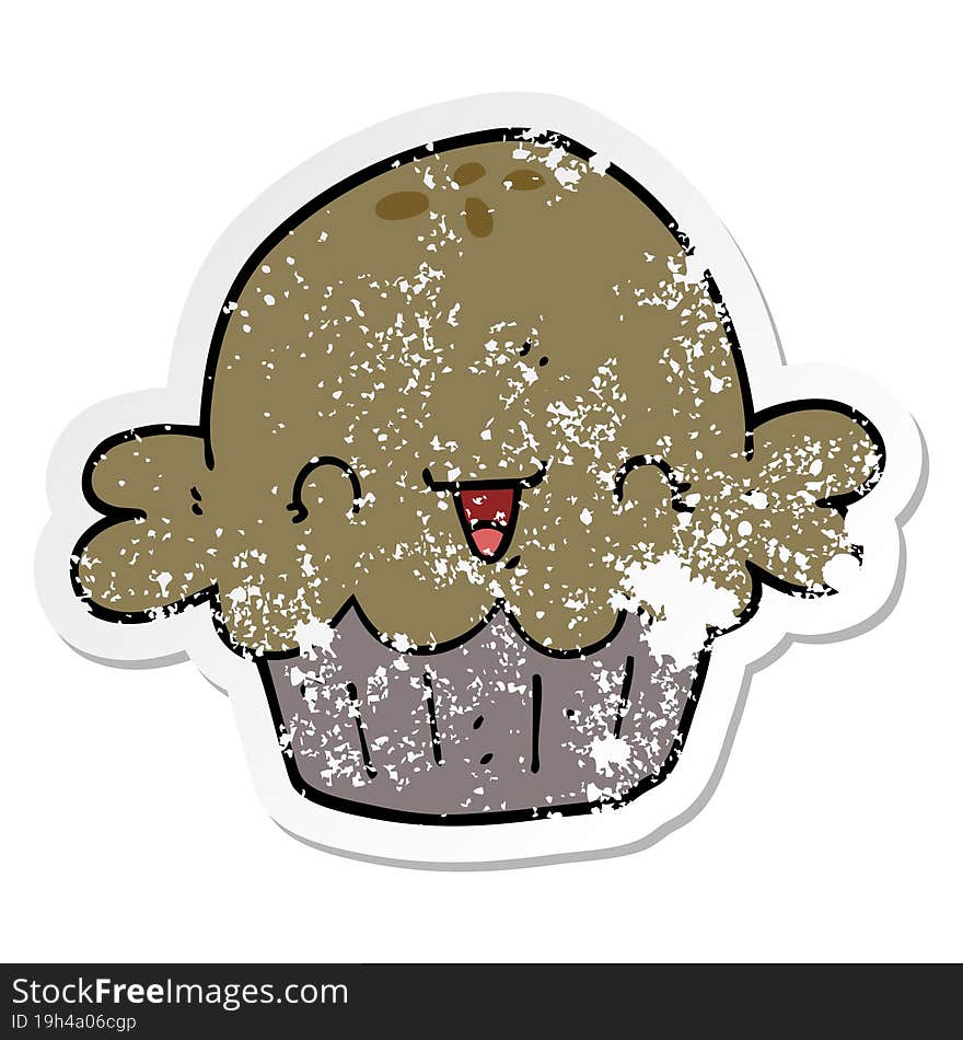 distressed sticker of a cute cartoon pie