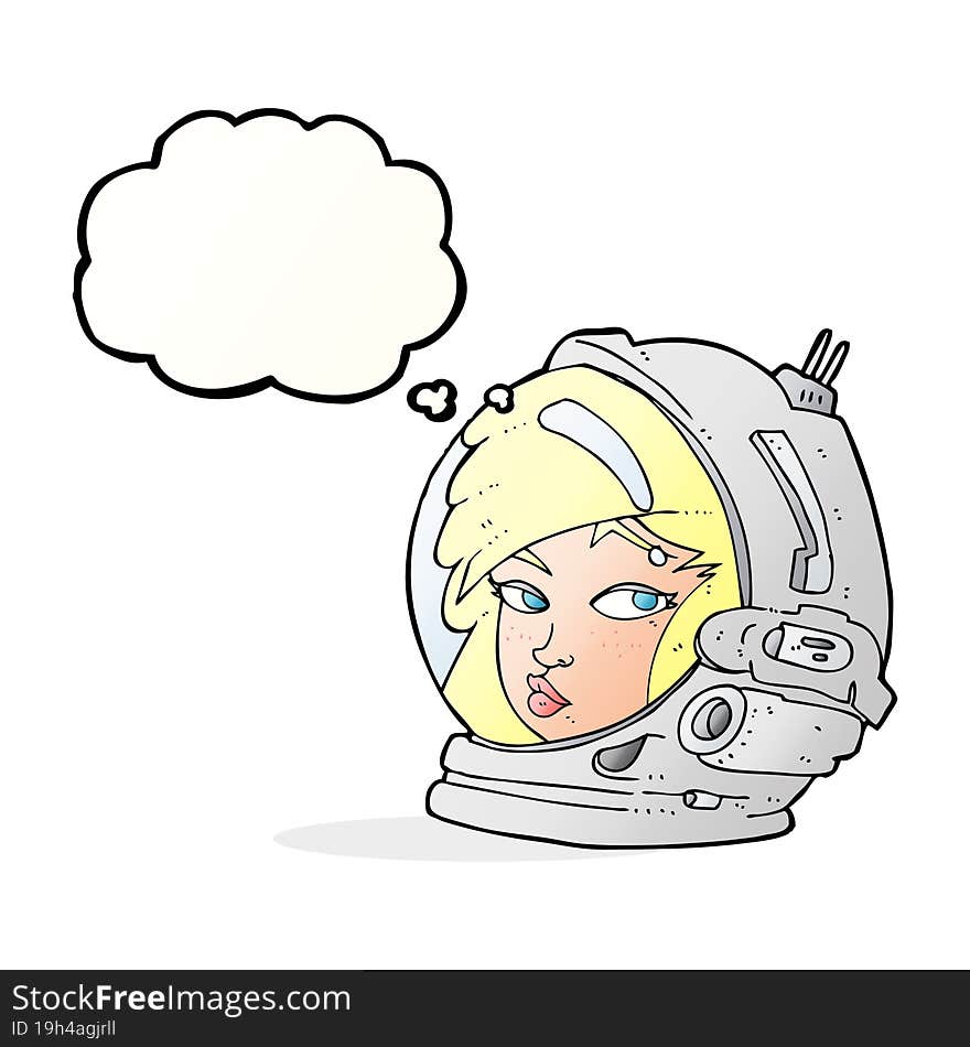 cartoon female astronaut with thought bubble