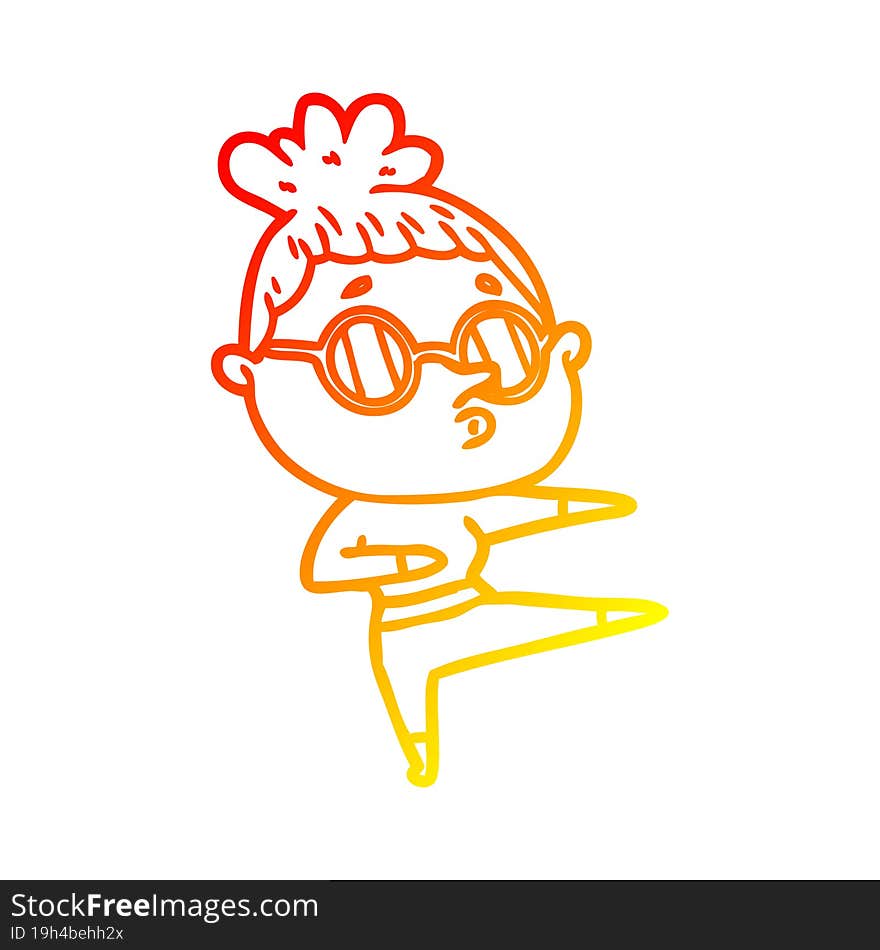 Warm Gradient Line Drawing Cartoon Woman Wearing Glasses