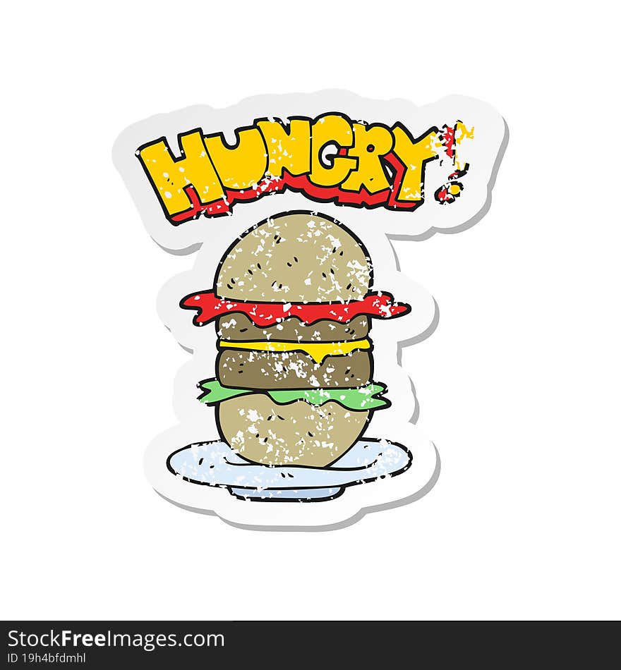 retro distressed sticker of a cartoon burger