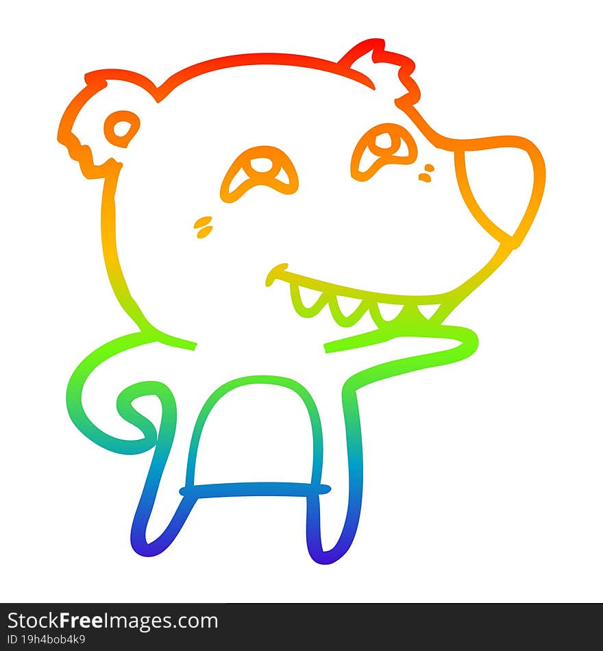 rainbow gradient line drawing cartoon bear showing teeth