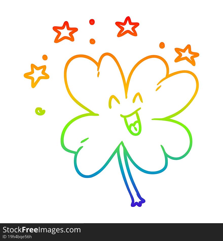 rainbow gradient line drawing happy cartoon four leaf clover