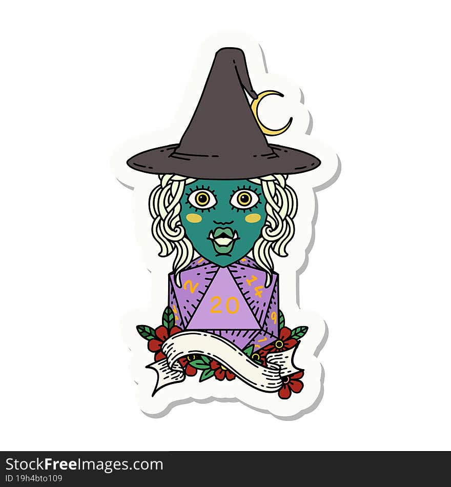 Half Orc Mage With Natural 20 Dice Roll Sticker