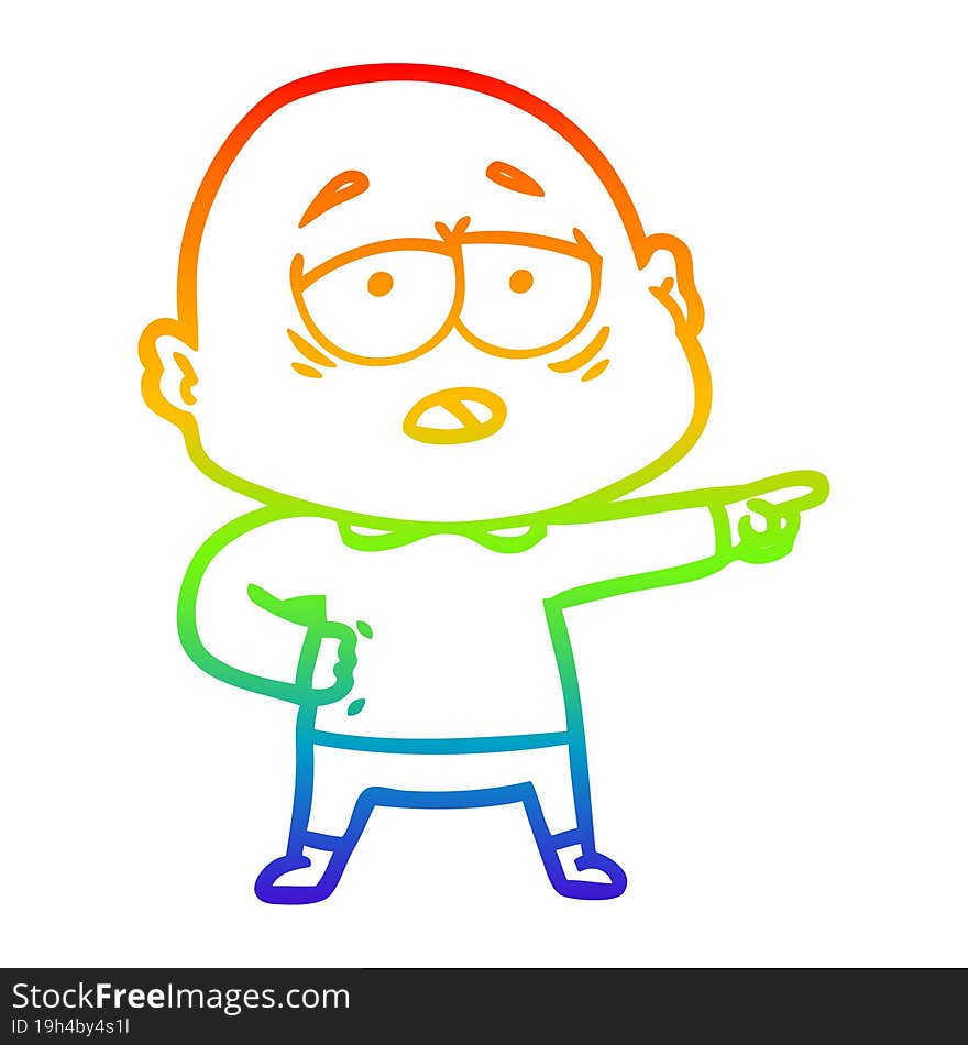 rainbow gradient line drawing cartoon tired bald man