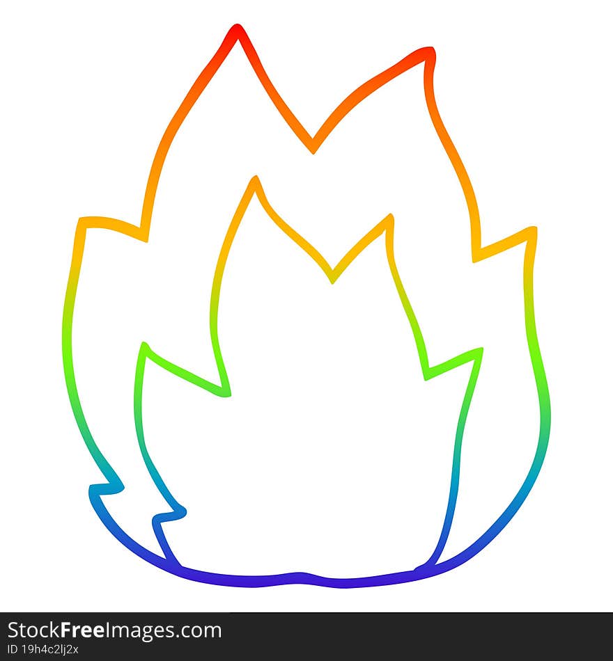 rainbow gradient line drawing of a cartoon explosion flame