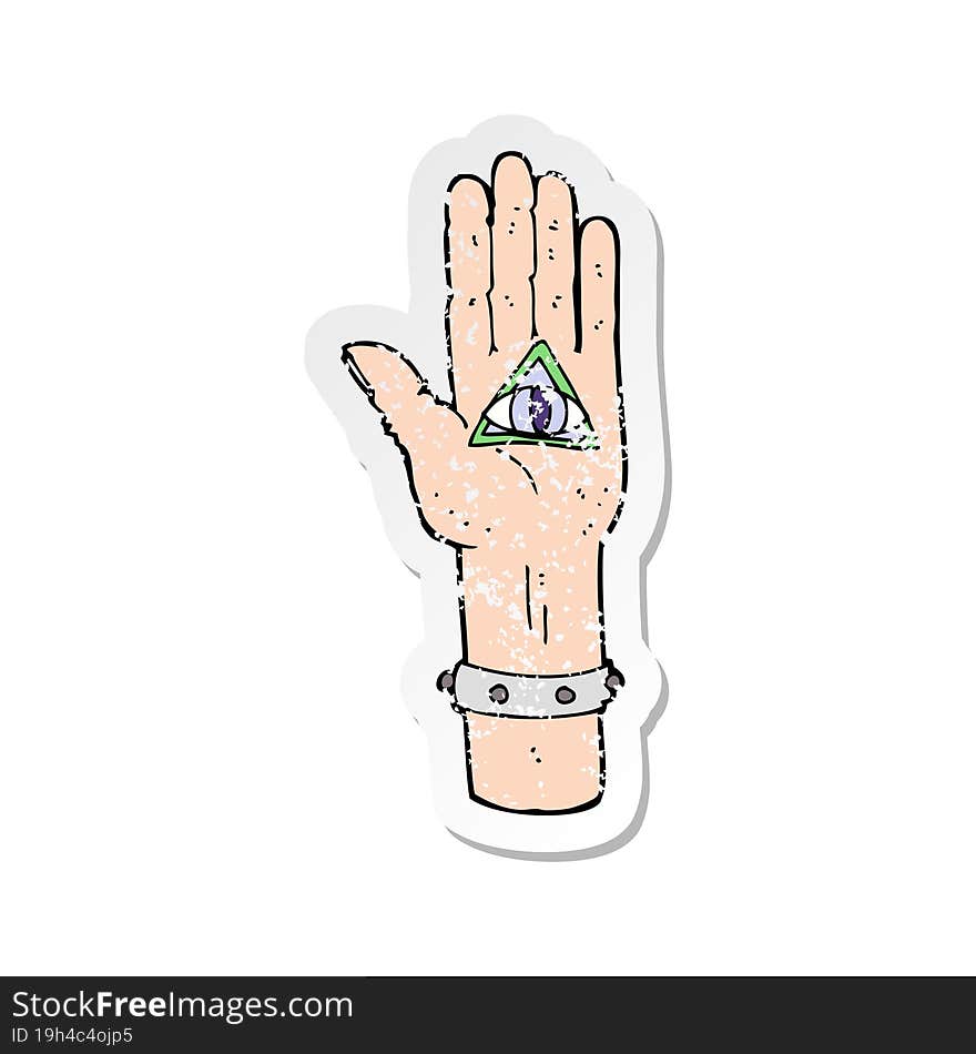 retro distressed sticker of a cartoon spooky hand symbol