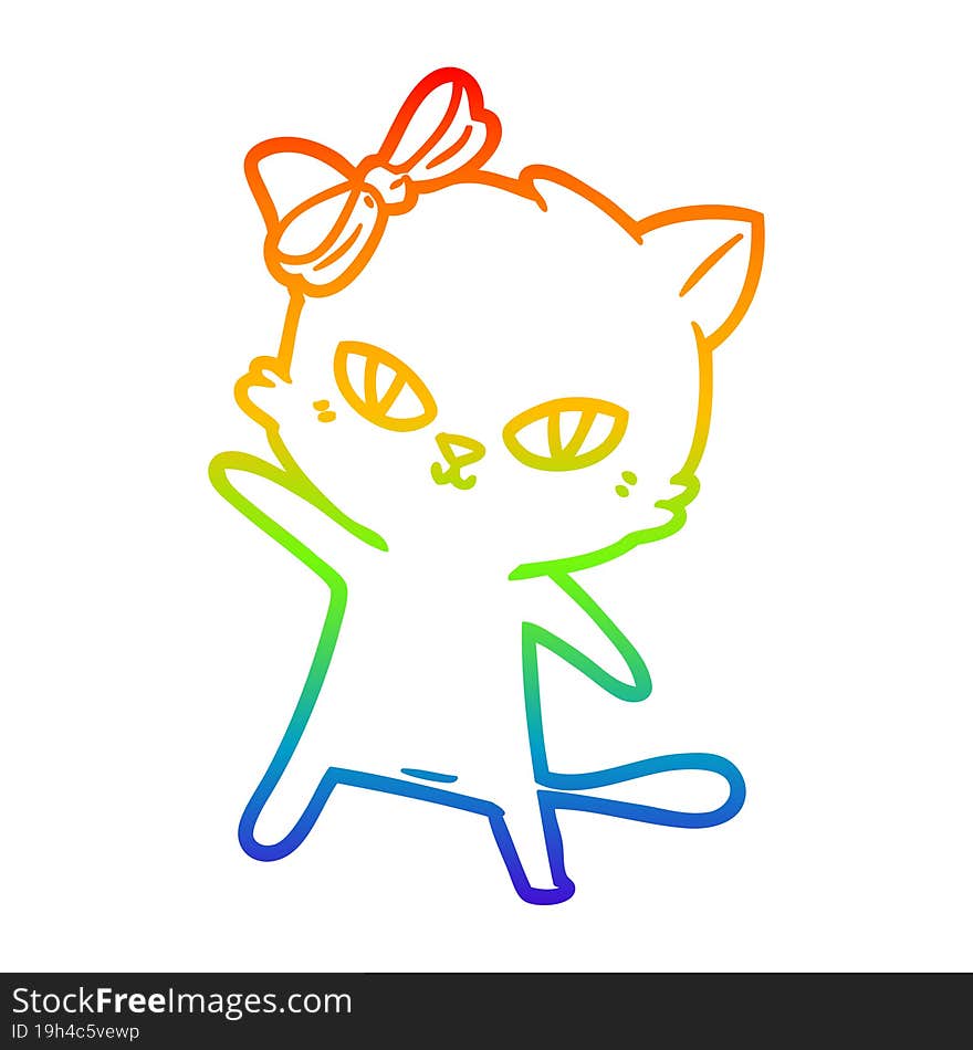 rainbow gradient line drawing of a cute cartoon cat