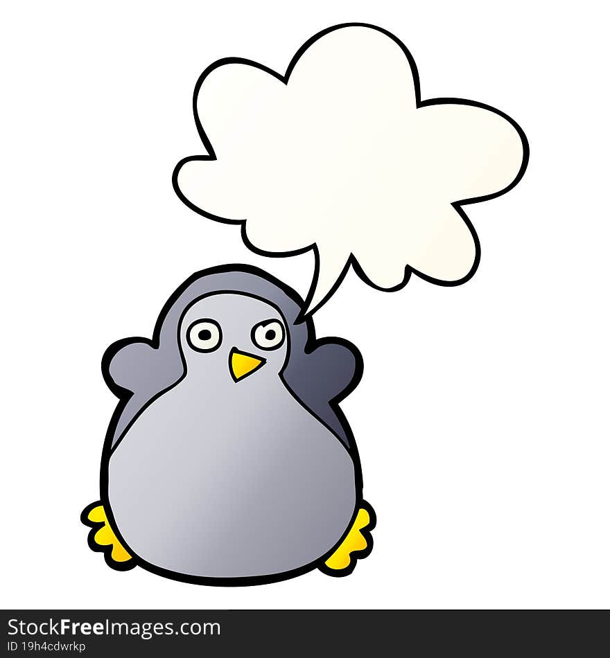 cartoon penguin and speech bubble in smooth gradient style