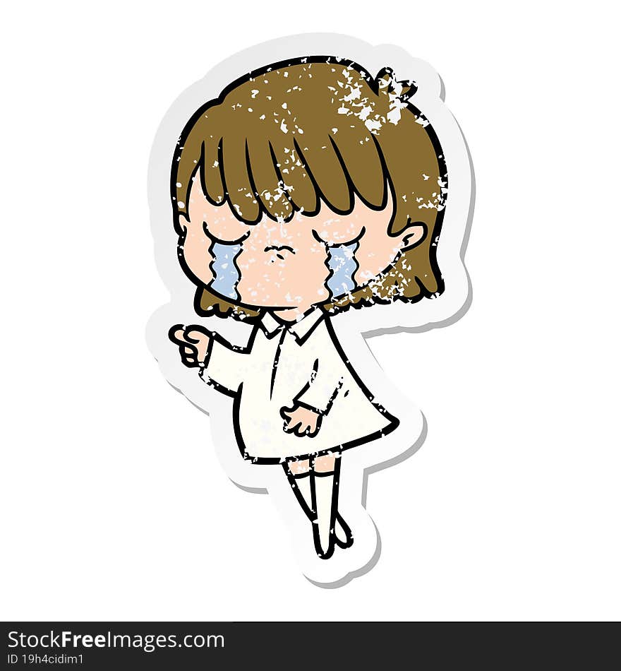 distressed sticker of a cartoon woman crying