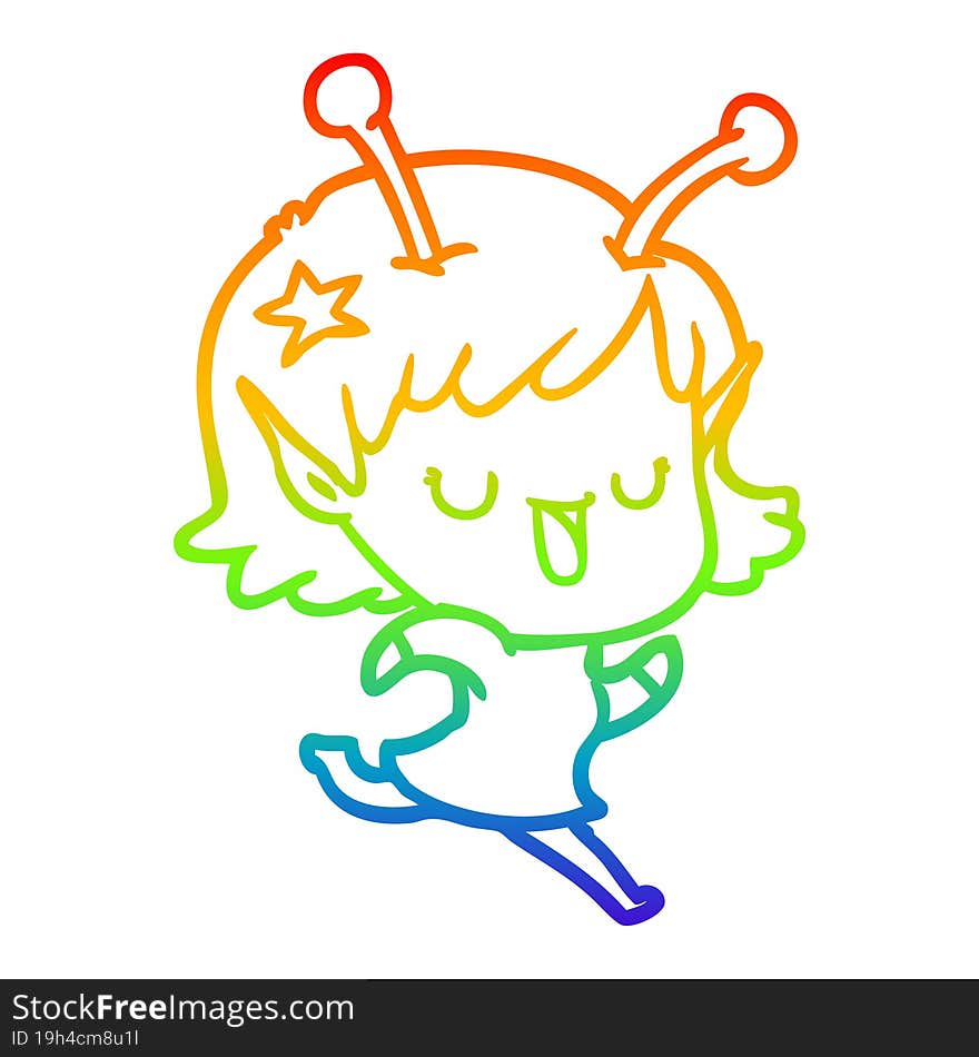 rainbow gradient line drawing happy alien girl cartoon