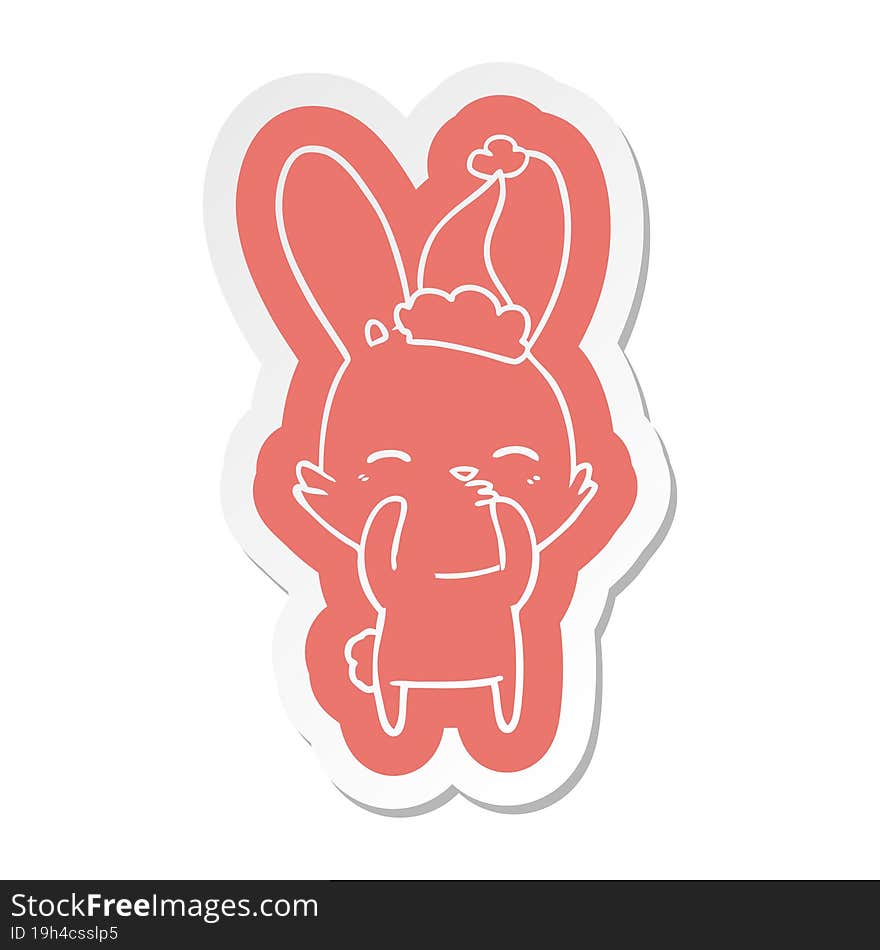 curious bunny cartoon  sticker of a wearing santa hat