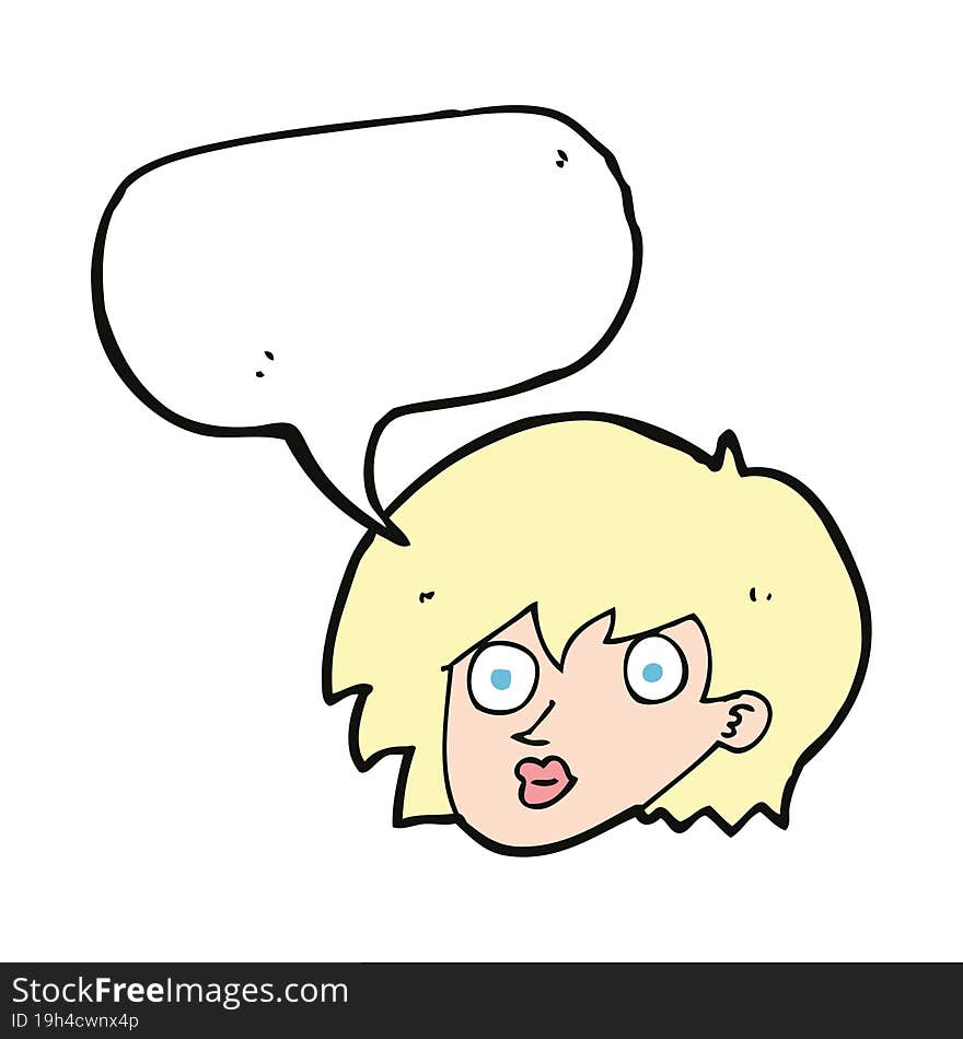 Cartoon Surprised Female Face With Speech Bubble