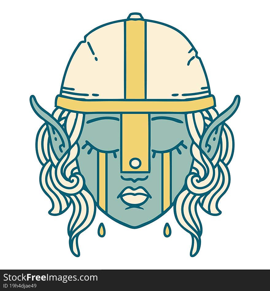 crying elven fighter character face illustration