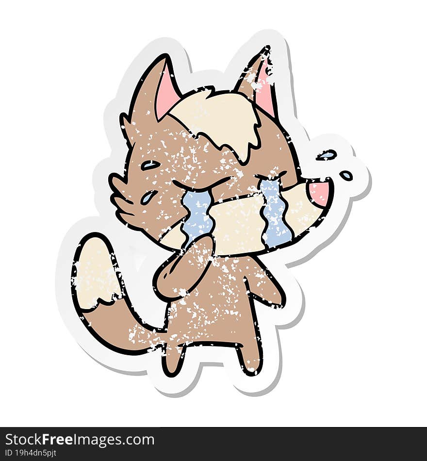 distressed sticker of a cartoon crying wolf