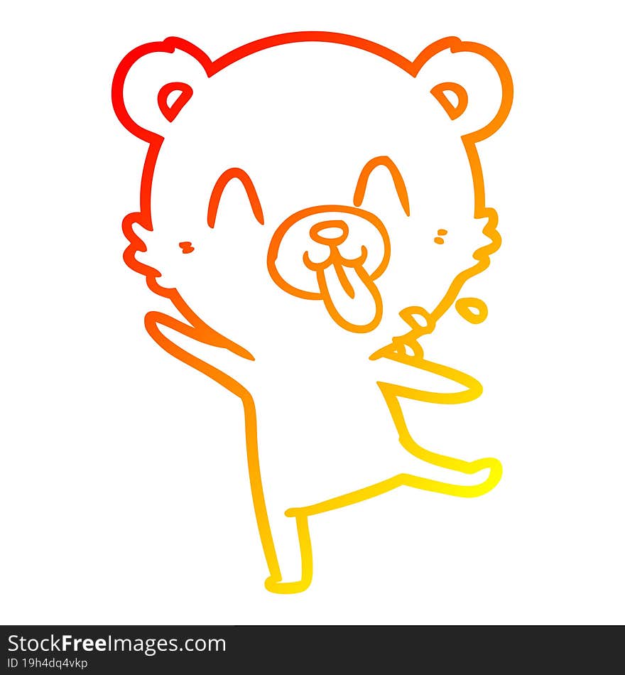 warm gradient line drawing rude cartoon polar bear sticking out tongue