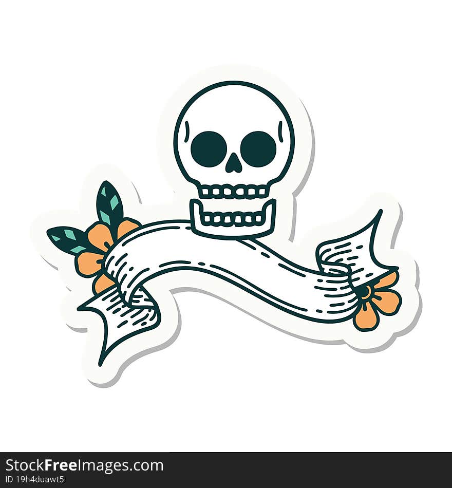 tattoo sticker with banner of a skull