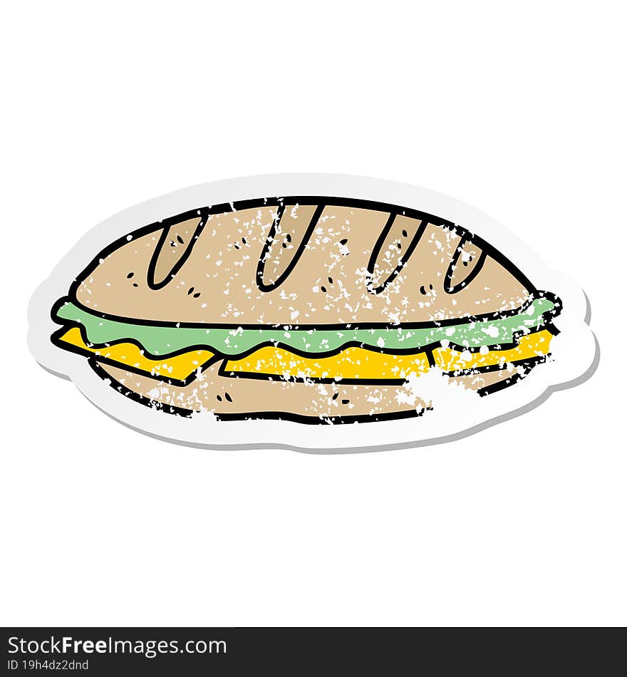 distressed sticker of a cartoon cheese sandwich