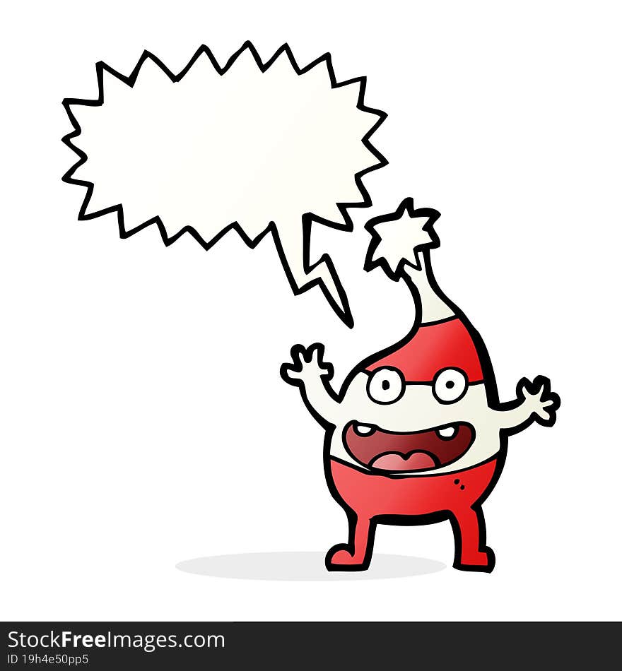 cartoon funny christmas creature with speech bubble